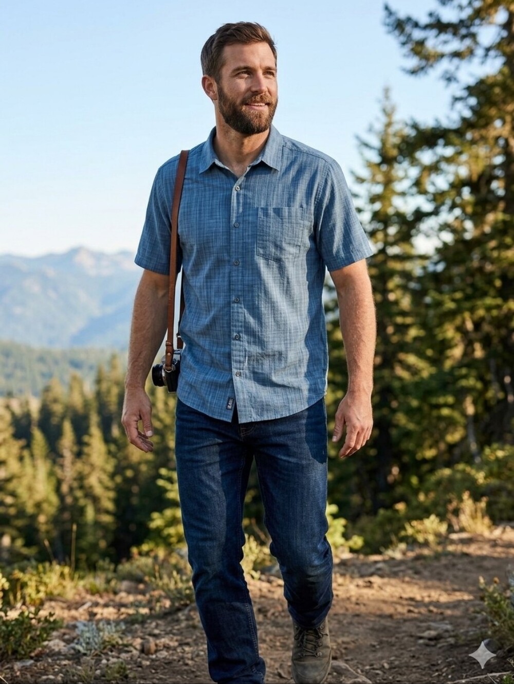 REI Men's Short-Sleeve Button-Down Shirt in Blue Plaid